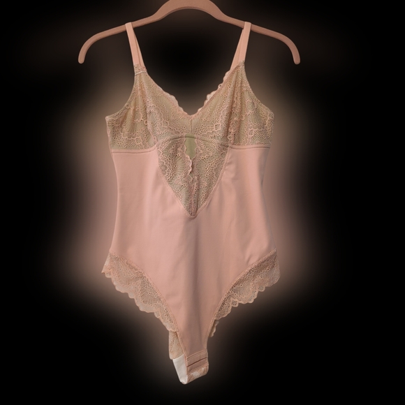 TDIFFUN Womens Pink Lace Shapewear Bodysuit Tummy Control Double layered Sz L - Picture 2 of 7